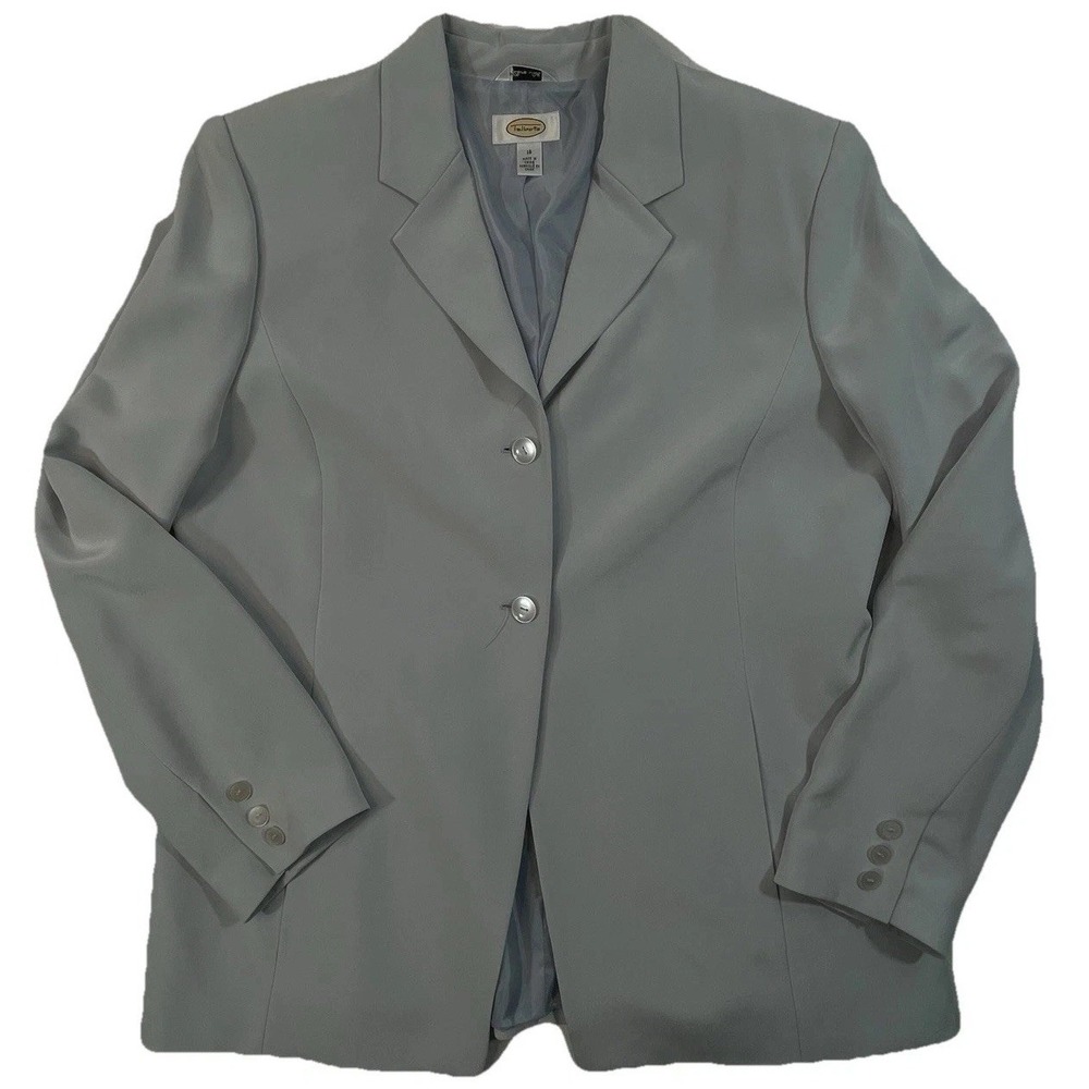 Talbots Women's Silk Blazer Size 16 Gray Two Button Career Jacket Fully Lined